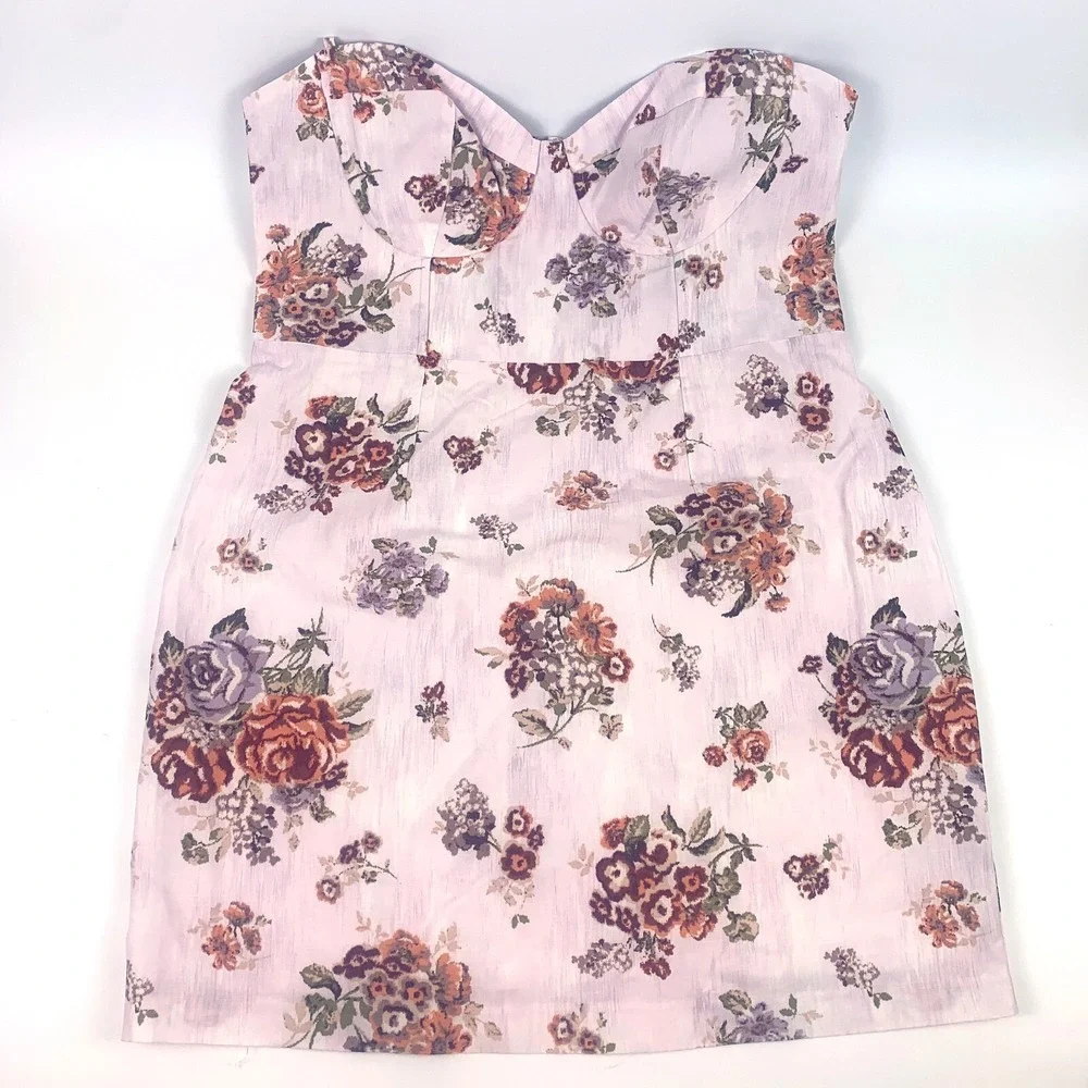 H &‎ M Brock Collection Brocade Print Corset Dress Sz L Couquette Strappy Floral